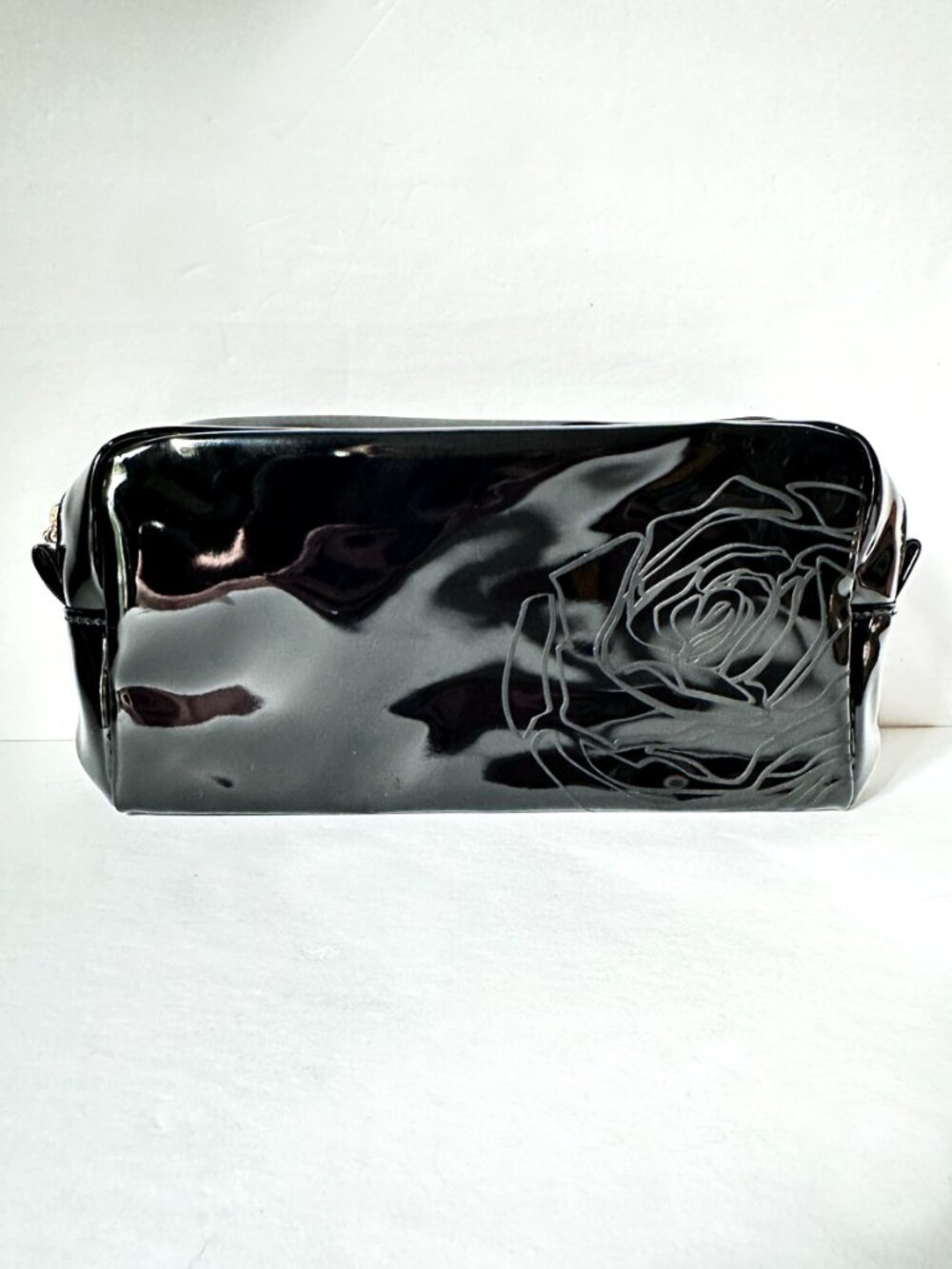 Lancôme Black Patent Rose Cosmetic Makeup Travel Toiletry Bag NWT